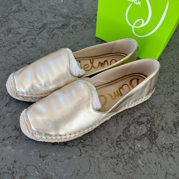 Sam Edelman Kesia espadrille flats in gold leather. - Picture 3 of 7